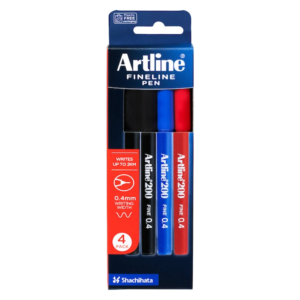 ARTLINE 200 FINELINE 0.4MM ASSORTED 4 PACK