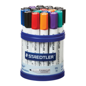 STAEDTLER NON-PERMANENT ASSORTED BULLET TIP LUMOCOLOR WHITEBOARD MARKER IN A CUP OF 19